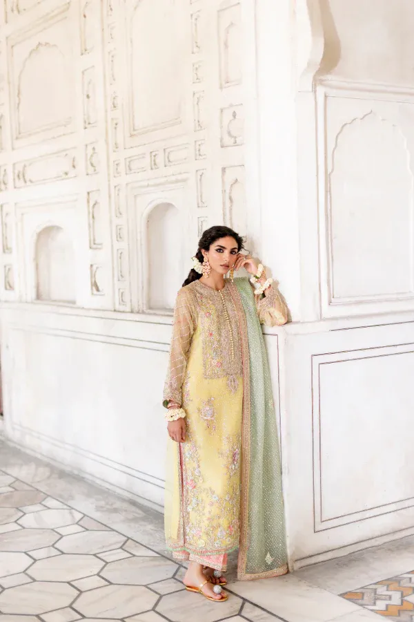 butter yellow chiffon formal suit resham polychrome floral embroidery sage dupatta Hammad Bespoke Official.webp butter yellow chiffon formal suit resham polychrome floral embroidery sage dupatta Hammad Bespoke Official