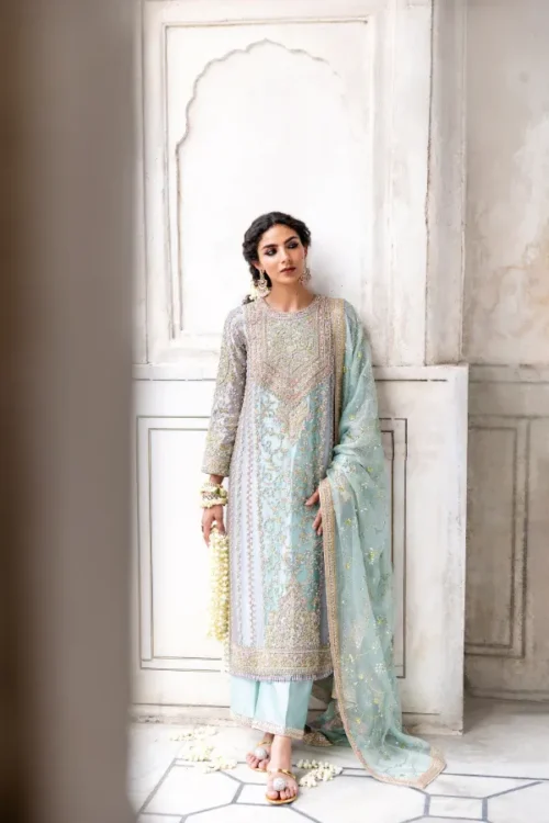 net embroidered suit lavender grey zardozi resham formal Hammad Bespoke Official Multan