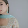 blue anarkali dress bodice detail Zardozi Dabka geometric lattice Multan Master Artisan