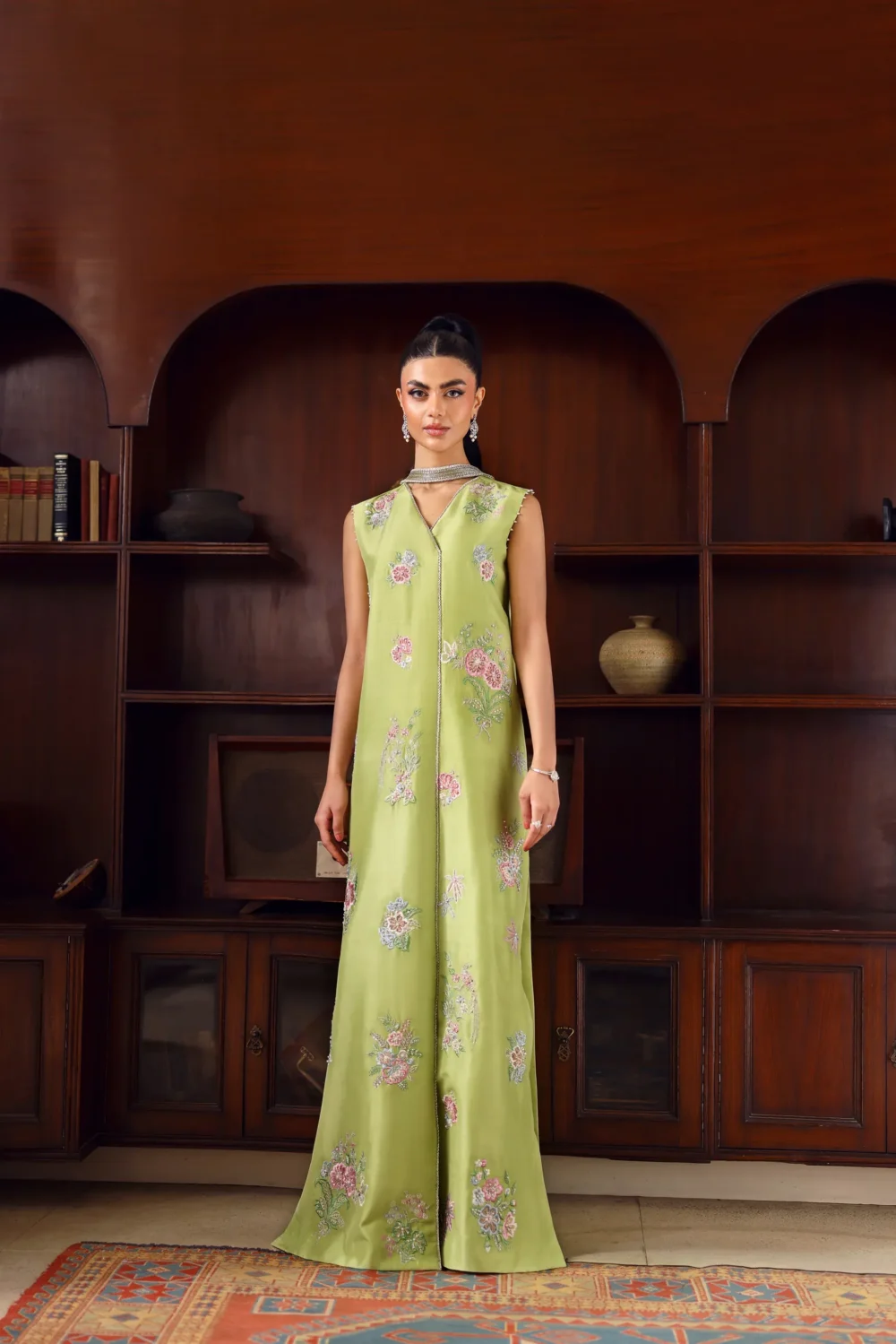 pakistani-maxi-dress-lime-silk-front-full-length-resham-zardozi-placket-bespoke-occasion-hammad-bespoke-official.webp pakistani maxi dress lime silk front full-length resham zardozi placket bespoke occasion Hammad Bespoke Official