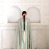 back view mint green embroidered suit Mukaish zari net dupatta Hammad Bespoke Official