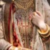 jamawar suit zardozi chest panel crimson gold Resham handwork bridal Hammad Bespoke Official