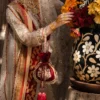 jamawar suit zardozi bodice neckline velvet potli crimson tassels Master Artisan Hammad Bespoke Official