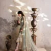 green net suit back view pistachio lamé trailing dupatta formal Hammad Bespoke Official