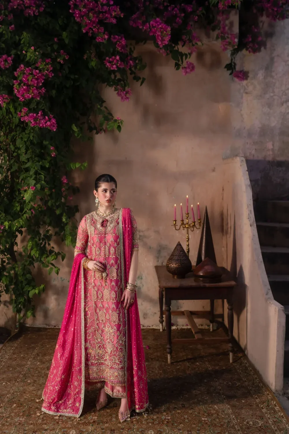pink anarkali dress garden editorial Hammad Bespoke Official zardozi resham silk