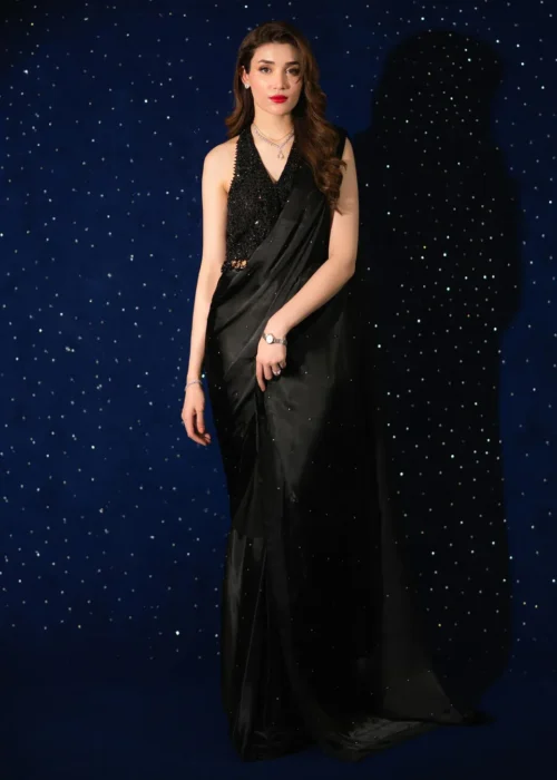 draped silhouette crystal scatter black saree silk evening wear Hammad Bespoke Official (87c) draped silhouette crystal scatter black saree silk evening wear Hammad Bespoke Official (87c)