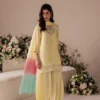 embroidered salwar suit lemon yellow silk pearl crystal sequin neckline cuff detail Hammad Bespoke Official