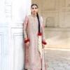 tissue silk suit front view polychrome Resham Zardozi blush lamé formal suit Hammad Bespoke Official