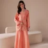 sharara dress front jacket open pearl trim inner crop peach sheesha silk wedding guest Hammad Bespoke Official