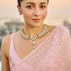 blush pink saree sequin georgette full length formal occasion walima Hammad Bespoke Official blush pink saree allover sequin georgette open-back satin blouse close-up Hammad Bespoke Official