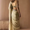 golden saree corset blouse open back tissue bridal Hammad Bespoke Official Multan