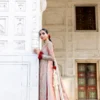 blush tissue silk formal suit jamawar dupatta border bespoke Pakistani formal wear Hammad Bespoke Official