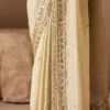 golden saree ivory tissue cutdana sequin bridal set sweetheart blouse Hammad Bespoke Official
