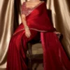 satin saree ruby seated mirror border pallu drape Hammad Bespoke Official.webp Layla Mirat