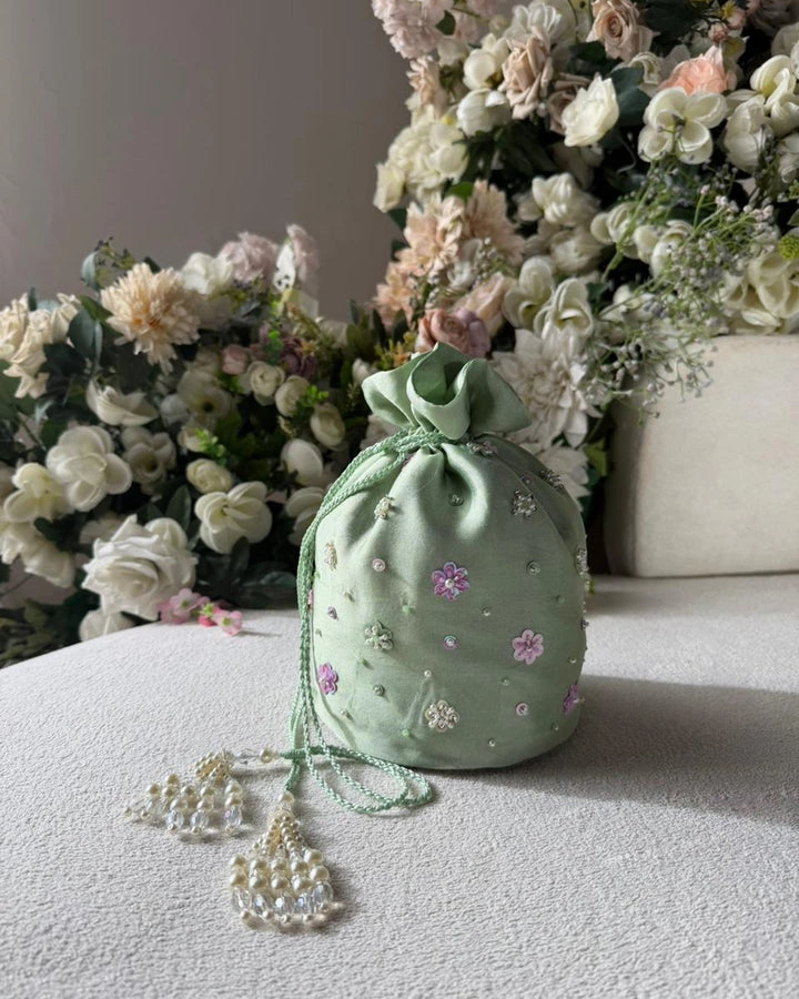 party wear palazzo suit pistachio embroidered potli bag pearl crystal florals Hammad Bespoke Official.webp party wear palazzo suit pistachio embroidered potli bag pearl crystal florals Hammad Bespoke Official