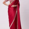 satin saree full drape deep ruby red sheesha mirror border Hammad Bespoke Official.webp Layla Mirat