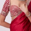 satin saree deep ruby red mirror work blouse sweetheart neckline Hammad Bespoke Official.webp Layla Mirat