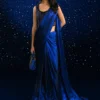 velvet saree electric blue cosmic two-tone silk crystal blouse Hammad Bespoke Official (86c)