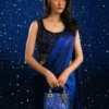 deep blue velvet saree draped silhouette party wear Hammad Bespoke Official (75c)