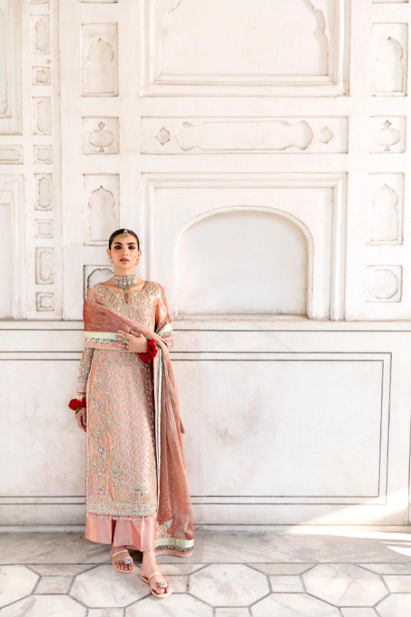 tissue silk suit hand-embroidered polychrome Resham formal wear Hammad Bespoke Official bespoke fit