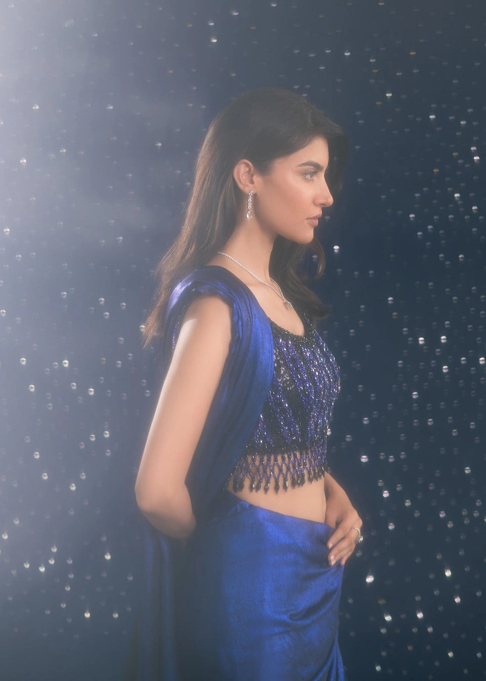 black and blue crystal beaded blouse detail on velvet saree Hammad Bespoke Official (83c)