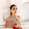 blush tissue silk suit neckline Zardozi embroidery detail Multan atelier bespoke formal wear