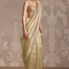 open back blouse gold tissue saree scalloped border pre stitched saree Hammad Bespoke Official (94c)