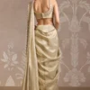 gold tissue blouse crystal embroidery scalloped neckline pre stitched saree Hammad Bespoke Official (99c)