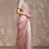 blush tissue saree side drape silver embroidered border cocktail saree Hammad Bespoke Official