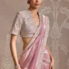 cocktail saree blush tissue hand-embroidered border embellished blouse Hammad Bespoke Official