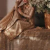 Sequin scatter and mukaish embellishment detail on angrakha suit dupatta drape - Hammad Bespoke Official